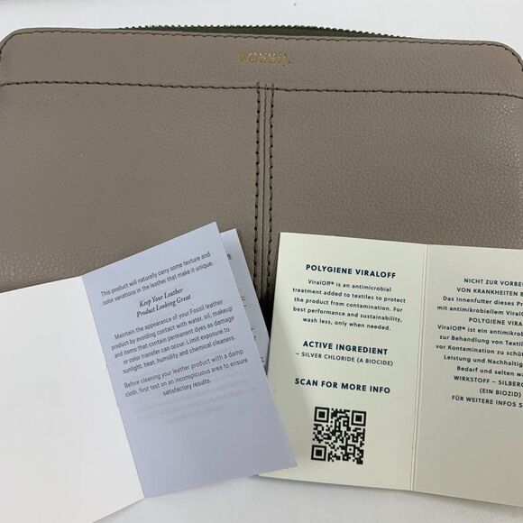 Fossil Womens Tara Zip Clutch in Gray Leather WOC on Chain - Picture 6 of 8